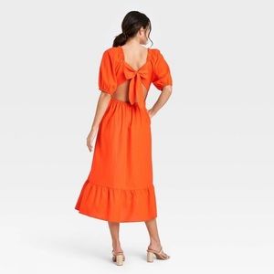 Who What Wear Puff Elbow Sleeve Open Back Dress